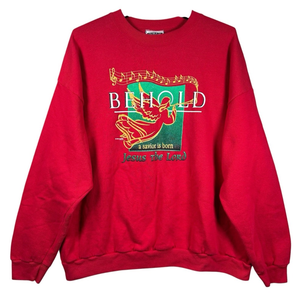 Vintage Christmas Sweatshirt Adult 2XL Red Jesus Christ Holiday 90s USA Graphic
